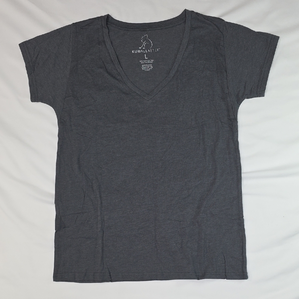 Women's Gray V-Neck Top Large Kuwalla Tee